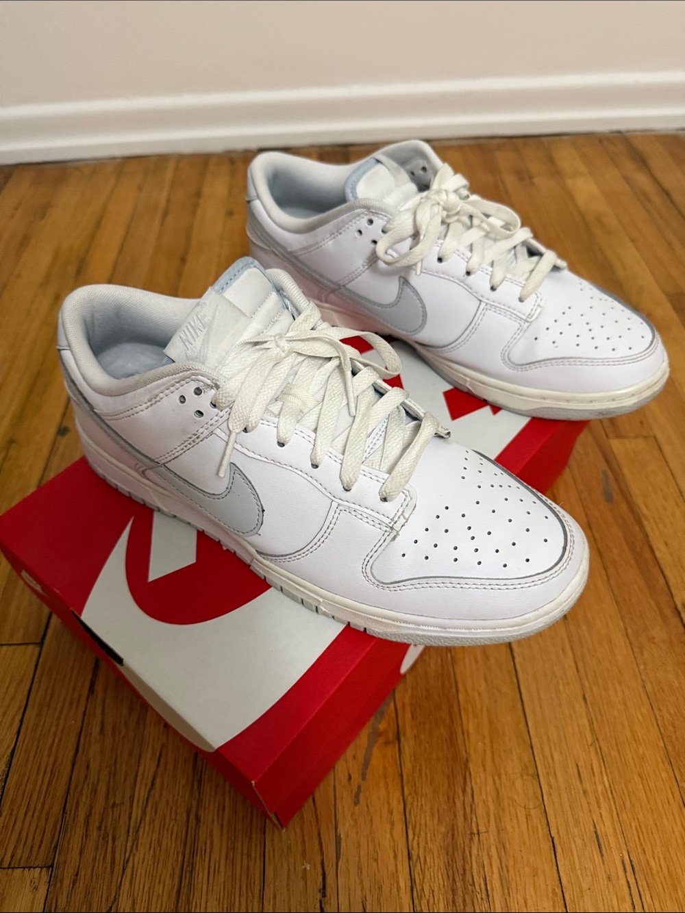 Nike Dunk Low Retro White Sneakers with Light Gray Swoosh Low-Top
